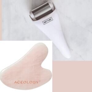 ACEOLOGY ROSE QUART GAU DHA FACIAL+ REVIVE FACE &BODY ICE ROLLER BNIB